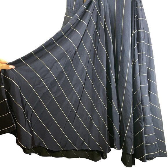 La Ligne New York Sadie Striped V Neck Long Sleeve Midi Dress Navy Blue White S - Picture 7 of 13